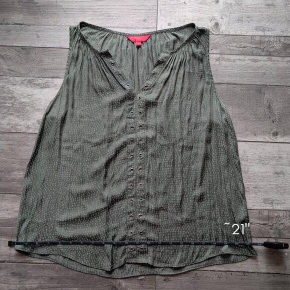 Jennifer Lopez, Sleeveless Flowy Blouse, Olive Green Print, Sz M - Picture 8 of 11